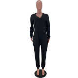 Plus Size Solid V Neck Long Sleeve Jumpsuits ARM-8278
