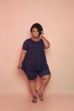 Plus Size Fat MM Solid Short Sleeve Two Piece Sets LP-6286
