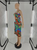 Sexy Printed Bodysuit Swimsuit+Beach Skirt 2 Piece Sets CQF-S961