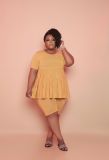 Plus Size Fat MM Solid Short Sleeve Two Piece Sets LP-6286