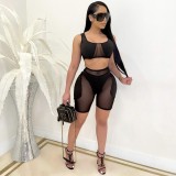 Sexy Mesh Patchwork Two Piece Short Set CQF-S960