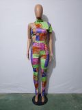 Sexy Printed Tube Top+Hollow Jumpsuit 2 Piece Sets JH-238
