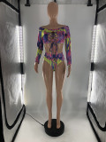 Plus Size Printed Lace Up Long Sleeve Bikinis 2 Piece Sets LP-6290