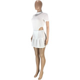 Solid Bodysuit+Pleated Mini Skirt 2 Piece Sets MEI-9176