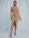 Sexy Long Sleeve Top Midi Skirt 2 Piece Sets YNSF-1626