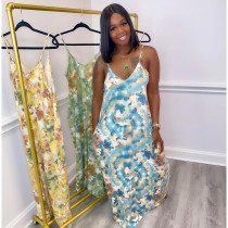 Tie Dye Print Spaghetti Strap Maxi Dress YFS-3709