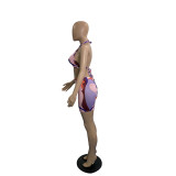 Sexy Printed Backless Mini Skirt Beach 2 Piece Sets WLDF-8017