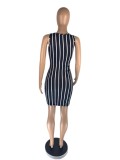 Black White Stripe Sleeveless Mini Dress AIBF-6644