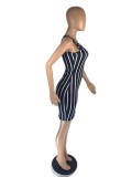 Black White Stripe Sleeveless Mini Dress AIBF-6644