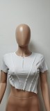 Solid Irregular Short Sleeve Cropped T Shirt SMD-2070