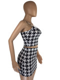 Houndstooth Print Cami Top Mini Skirt Two Piece Sets LM-8229