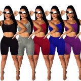 Casual Sports Fitness Solid Color Tank Top Shorts  Two Piece Sets CM-2125