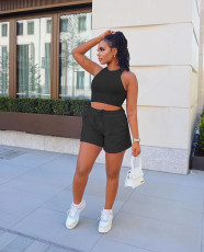 Solid Color Vest Shorts Fashion Casual  Two Piece Sets ARM-8288