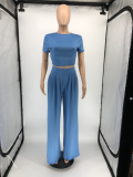 Solid T Shirt Wide Leg Pants Two Piece Sets RUF-8925
