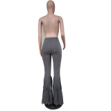 Solid Sexy Tassel Long Flared Pants YM-9253