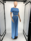 Solid T Shirt Wide Leg Pants Two Piece Sets RUF-8925