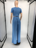 Solid T Shirt Wide Leg Pants Two Piece Sets RUF-8925