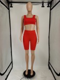 Solid Color Tight Vest Shorts Casual Sports Two Piece Sets APLF-5056