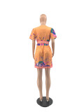 Floral Print V Neck Short Sleeve Sashes Mini Dress JRF-3616