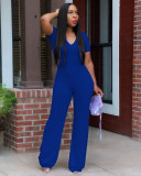 Casual Solid Color V-neck Short Sleeve Jumpsuits OYF-8260