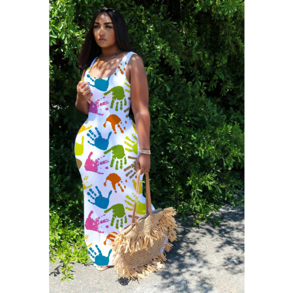 Casual Printed Sleeveless Maxi Dress YFS-2028