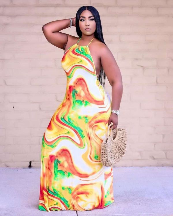 Sexy Tie-dye Printed Halter Maxi Dress OYF-8261