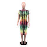 Printed Fashion Short Sleeve Midi Dress YIBF-6074
