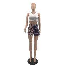 Casual Solid Tank Top+Plaid Shorts 2 Piece Sets QSF-5091