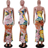 Floral Print Sexy Spaghetti Strap Maxi Dress WY-6785