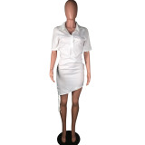 White Casual Short Sleeve Shirt Dress MK-3056
