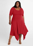 Plus Size Solid Irregular Hem Midi Dress WAF-7192