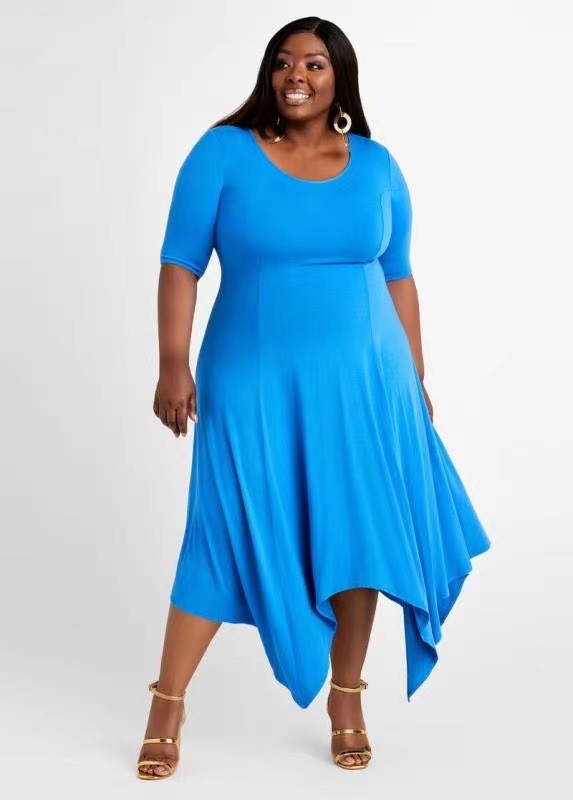 Plus Size Solid Irregular Hem Midi Dress WAF-7192