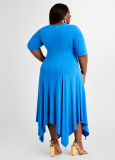 Plus Size Solid Irregular Hem Midi Dress WAF-7192