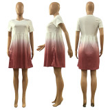 Gradient Short Sleeve Pleated Mini Dress DMF-8176