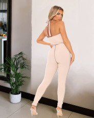 Plus Size Sexy Halter Backless Lace Up Jumpsuit LX-5800