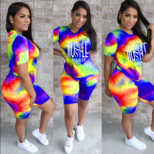 Tie Dye Letter Print Casual 2 Piece Shorts Set BLI-2311