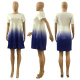 Gradient Short Sleeve Pleated Mini Dress DMF-8176