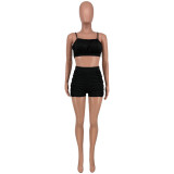 Sexy Solid Ruched Cami Top And Shorts 2 Piece Sets CYAO-002