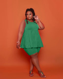 Plus Size Solid Sleeveless Two Piece Shorts Set LP-6291