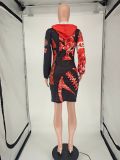 Casual Hooded Long Sleeve Printed Mini Dress NLAF-6038