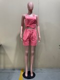 Casual Solid Color Vest And Shorts Two Piece Sets OLYF-6061