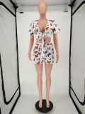 Butterfly Print Tie Up Crop Top And Shorts 2 Piece Sets NLAF-6055