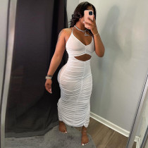 Sexy Solid Ruched Bodycon Long Dress GLF-7034