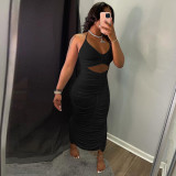 Sexy Solid Ruched Bodycon Long Dress GLF-7034