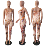 Sexy Printed Bodysuit And Pants 2 Piece Sets Without Mask JH-180