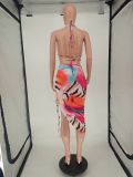 Sexy Printed Halter Drawstring Skirt 2 Piece Sets NLAF-6049