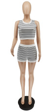 Casual Striped Sleeveless Two Piece Shorts Set WSYF-5871