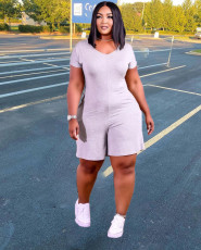 Plus Size Casual Solid Short Sleeve Loose Romper XYF-9103