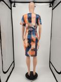 Plus Size Tie Dye Print Short Sleeve Dress YIM-191