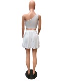 Sexy Solid One Shoulder Pleated Mini Skirt 2 Piece Sets QZX-6211